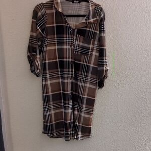 Wild Fable Brown Plaid Long Sleeve Dress